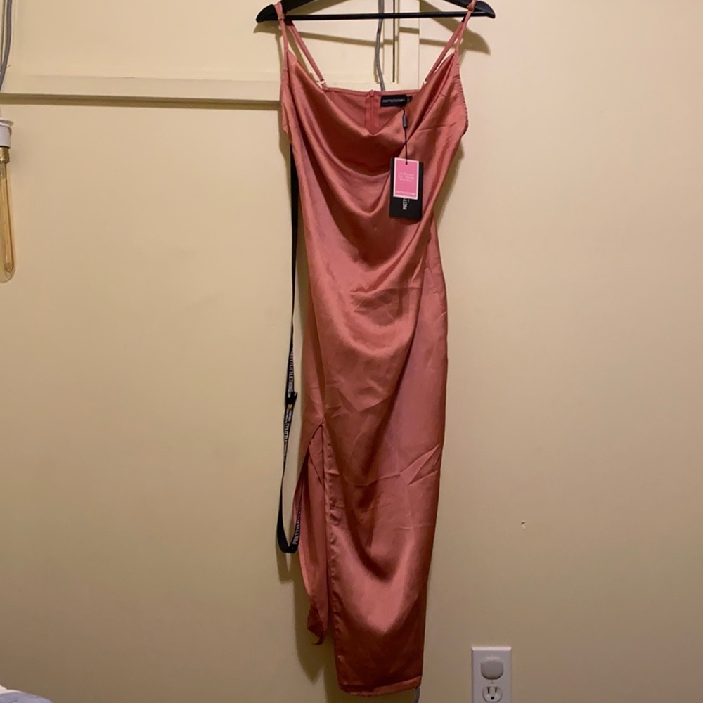 Rose midi split satin dress